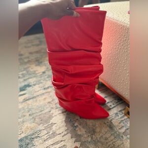 AKIRA Bold Red Slouch Heeled Boots